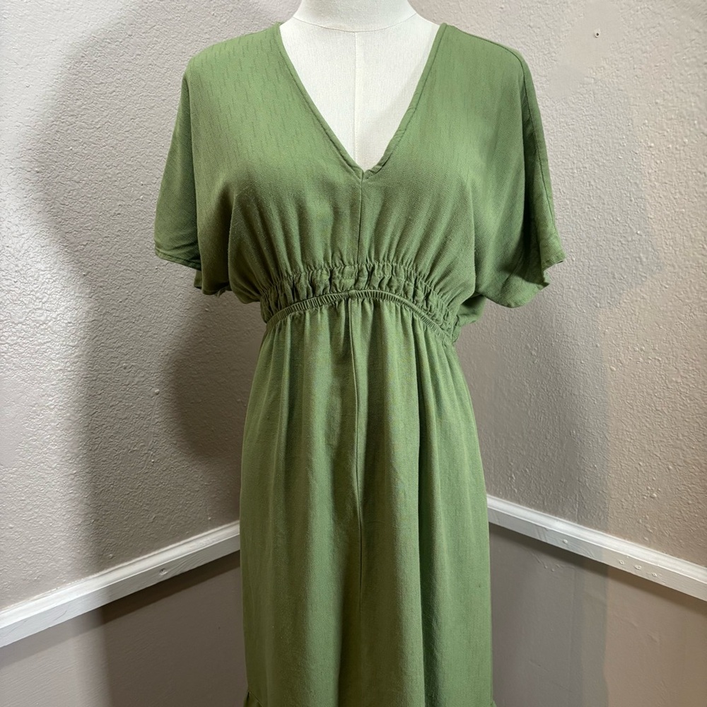 Hering Smocked Maxi Dress Size Medium Short Sleeve Prairie Cottage V Neck - Picture 4 of 12